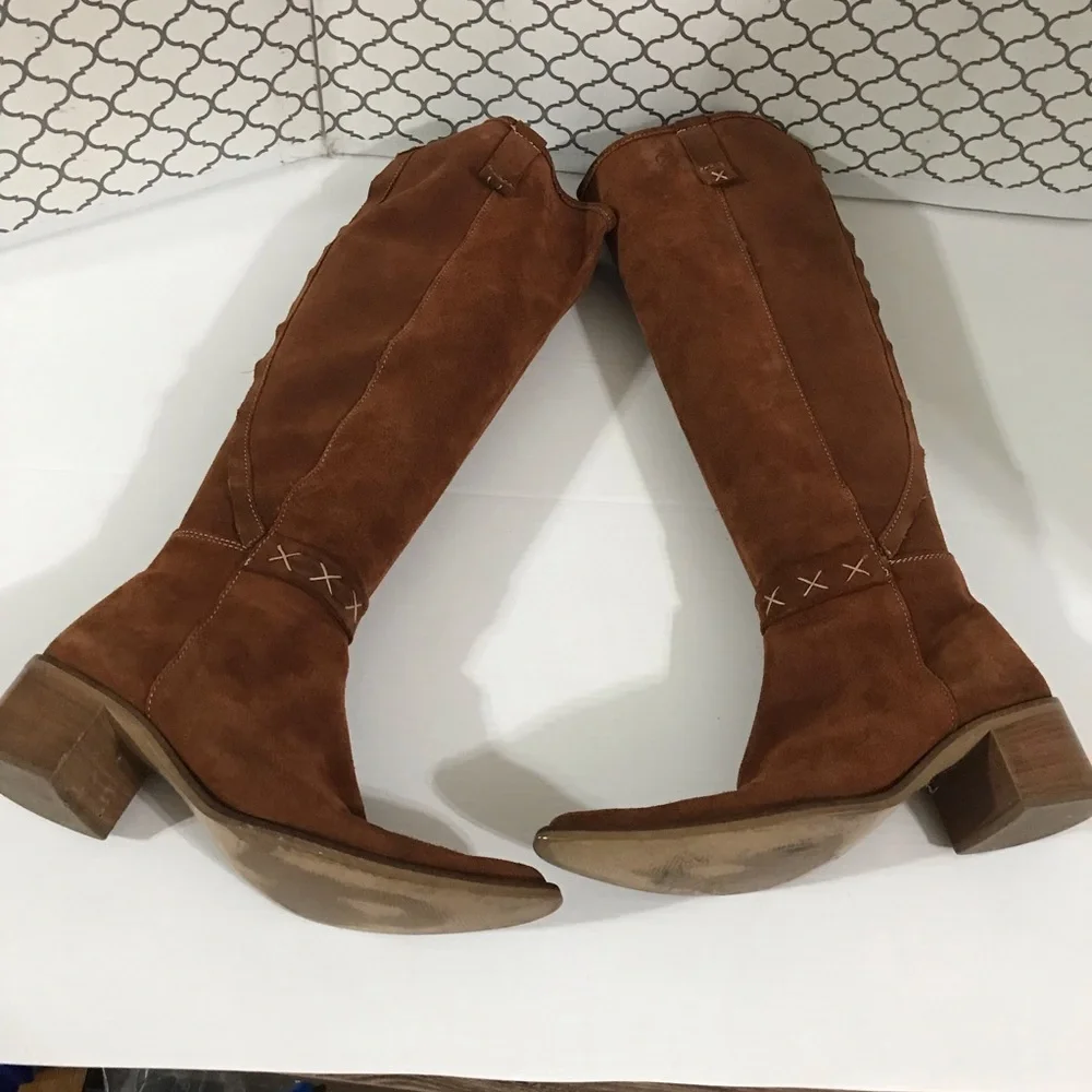 Bronx Brown Suede Knee-High Western Boots - Women Size 39